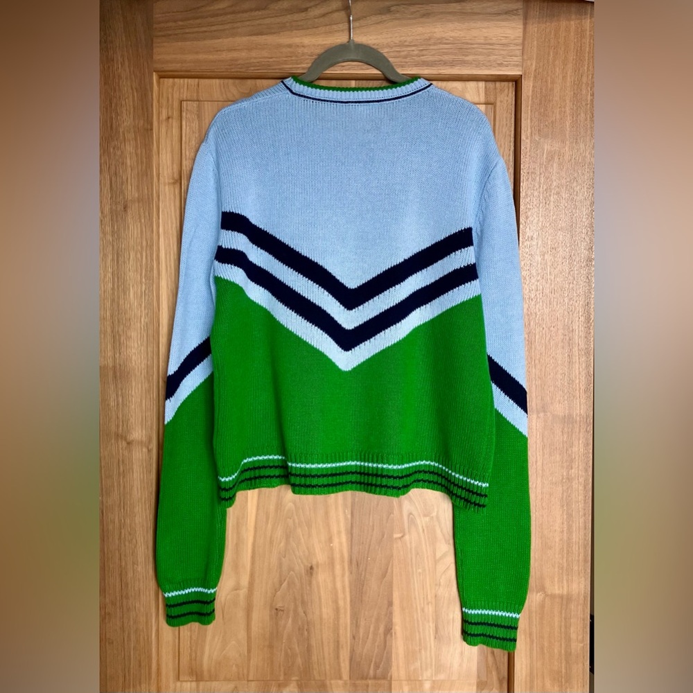 EUC Shopbop BOP BASICS Cotton Chevron Vintage Varsity Sweater Size M Blue/Green - Picture 4 of 12